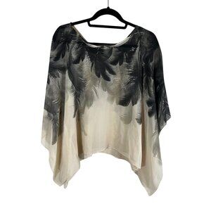 Neutral Feather Poncho Tan M Boho Indie Folk Preppy Minimalist Chic Parisian 90s